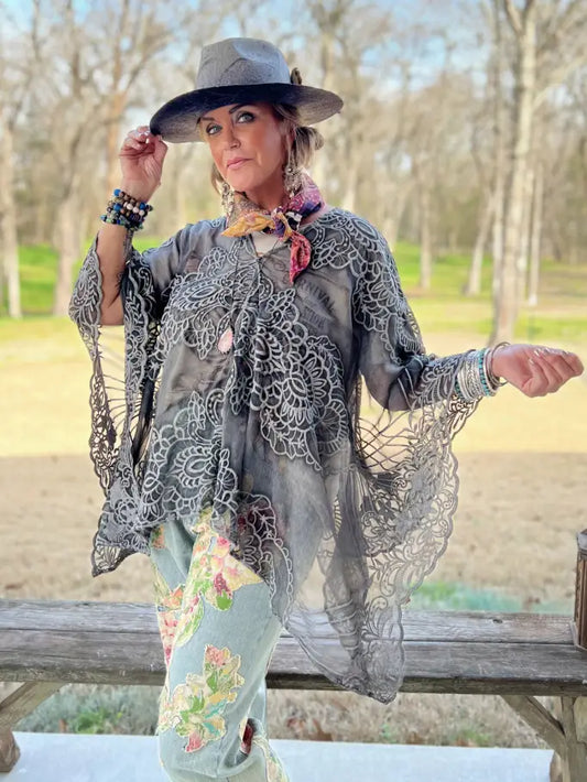 Garden Bliss Poncho, Vintage Black - Jaded Gypsy