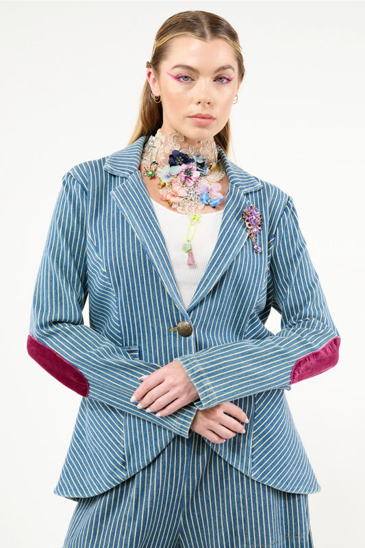 Alaia Stripe Denim Knitted Blazer / Jacket