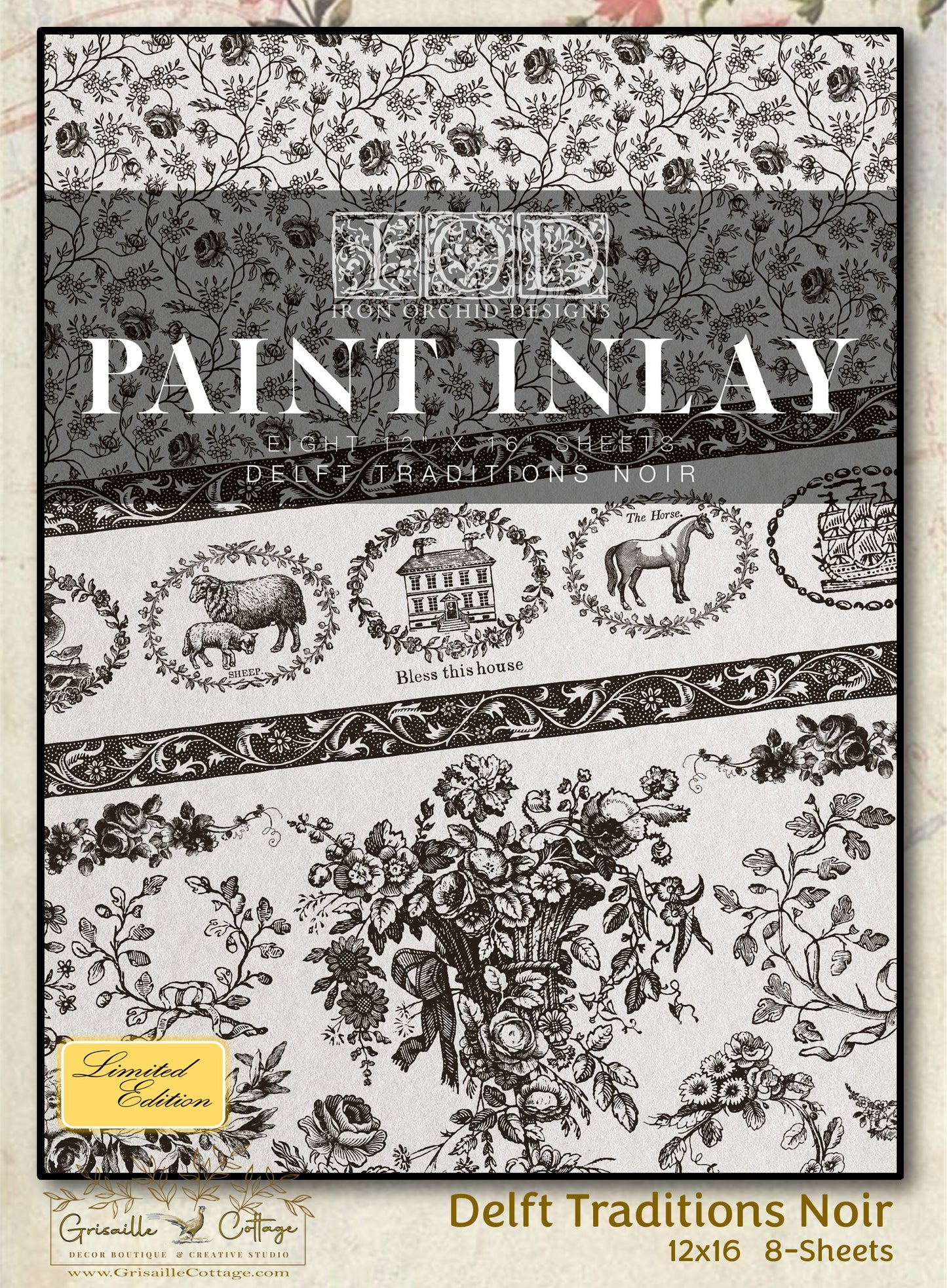 Delft Traditions Noir 8-sheet, 12x16 - IOD Paint Inlay™
