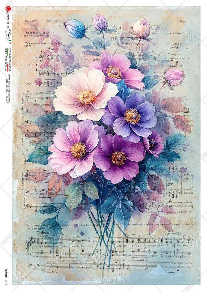 Lavender Dreams Flowers 0435 w Music  - A4 8.3 x 11.7 Rice Paper by Paper Designs