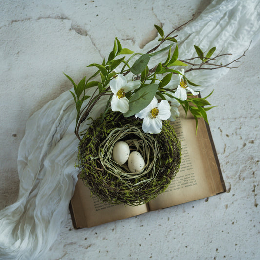 Bird Nest w Faux Dogwood Branch
