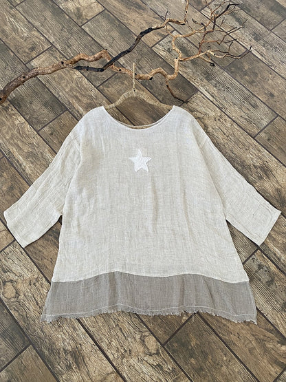 Star Linen Double Gauze Top, Oatmeal - Namsar