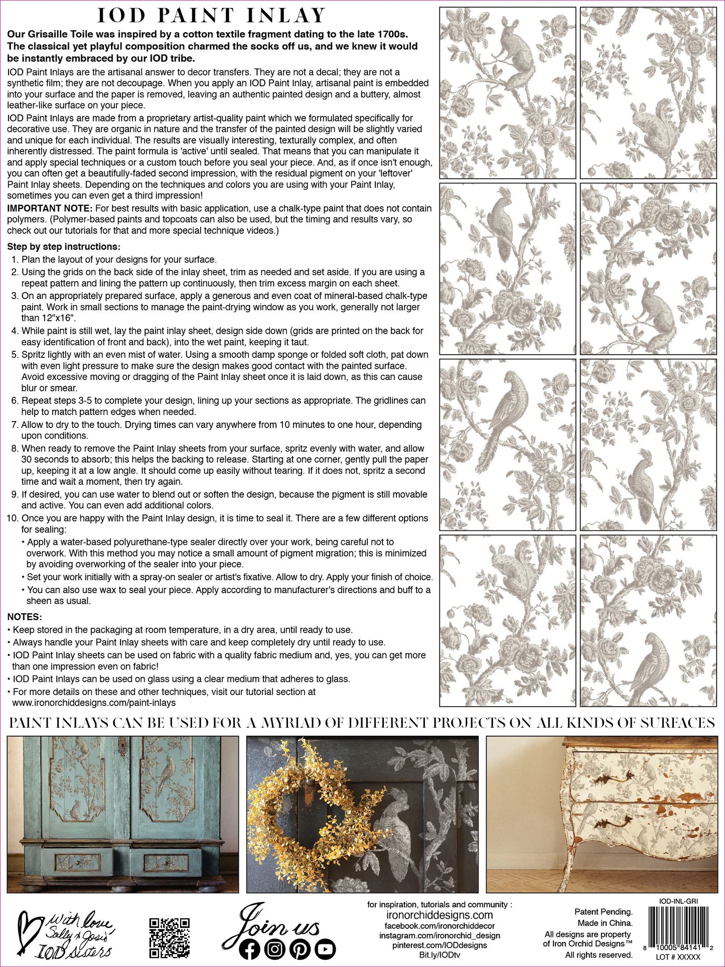 Grisaille Toile - 8 Sheet, 12x16 Pad IOD Paint Inlay™