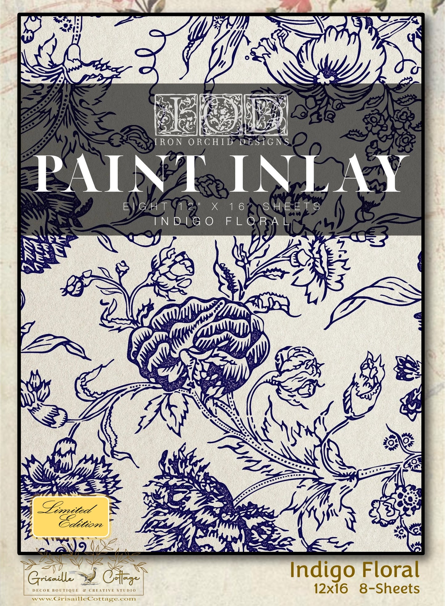 Indigo Floral - 8 Sheet, 12x16 Pad IOD Paint Inlay™