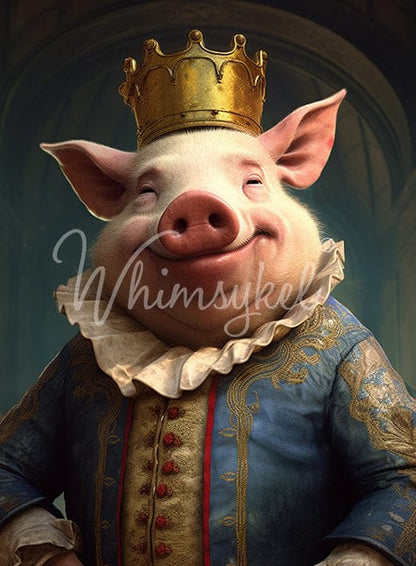 King Porkton Pig - Lg 21" x 29" Decoupage Paper by Whymsikel Designs