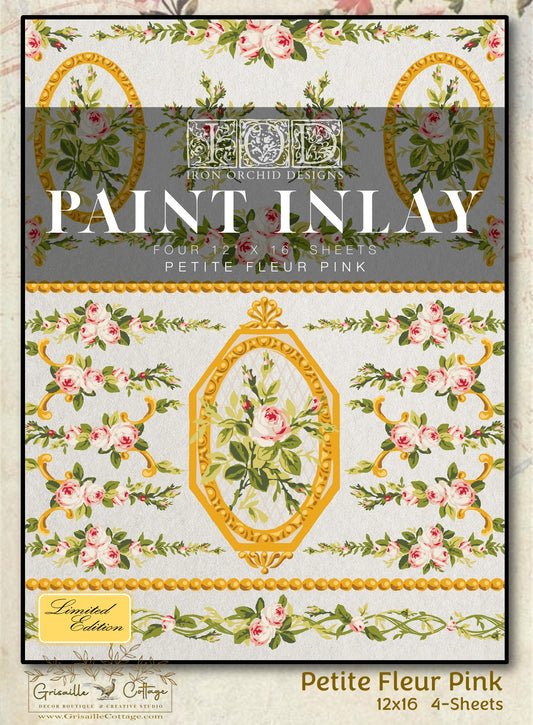 Petite Fleur Pink - 4 Sheets, 12x16 Pad IOD Paint Inlay™
