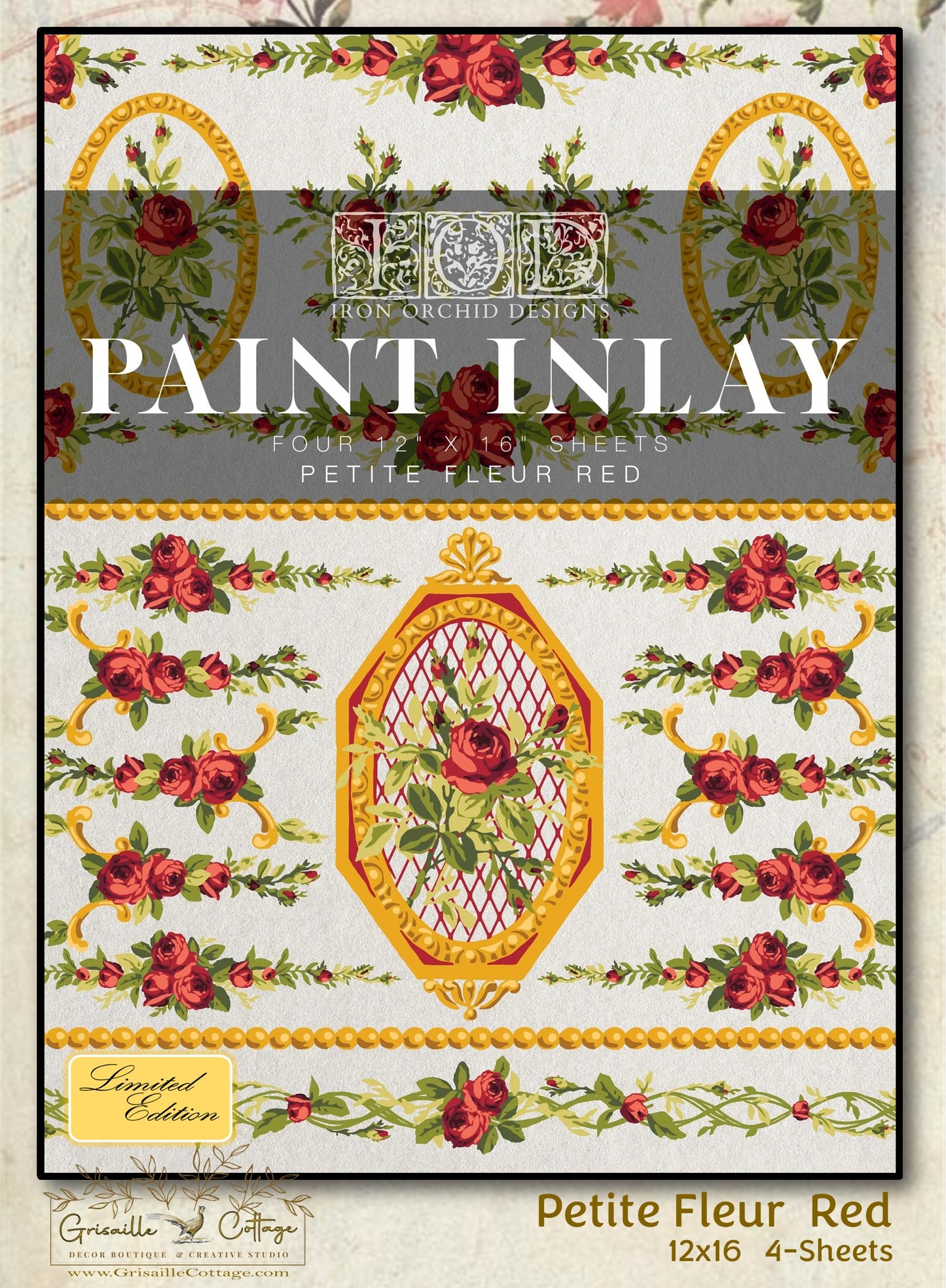 Petite Fleur Red - 4 Sheets, 12x16 Pad IOD Paint Inlay™