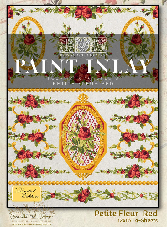 Petite Fleur Red - 4 Sheets, 12x16 Pad IOD Paint Inlay™