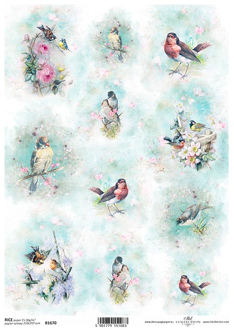 Spring Birds R1670  - A4 8.3 x 11.7 Rice Paper by ITD Collection