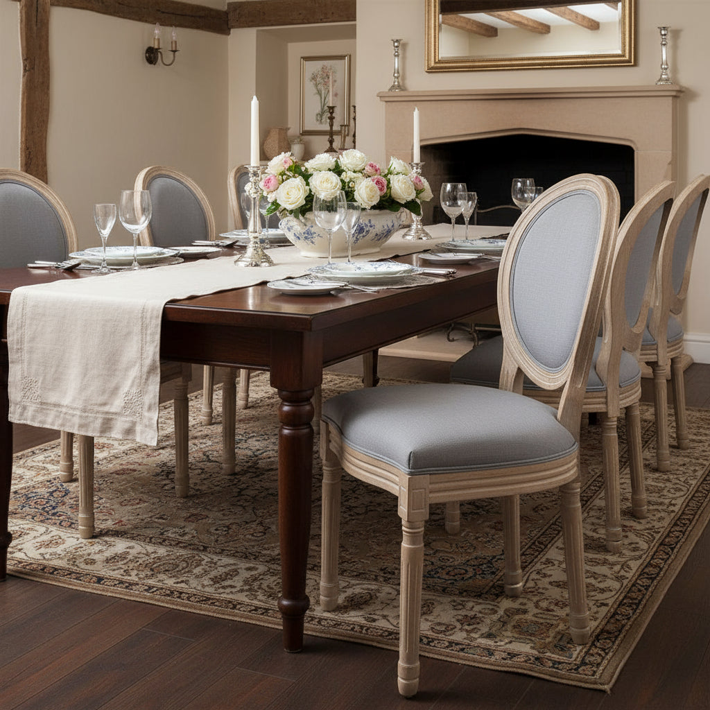 French Limewash Upholstered Dining Chair, Grey - (𝐏𝐢𝐜𝐤-𝐔𝐩 𝐎𝐧𝐥𝐲)