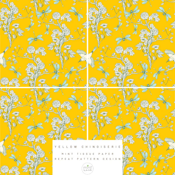 Yellow Chinoiserie Tissue Paper, 3ea 13.7in Sq - MINT by Michelle