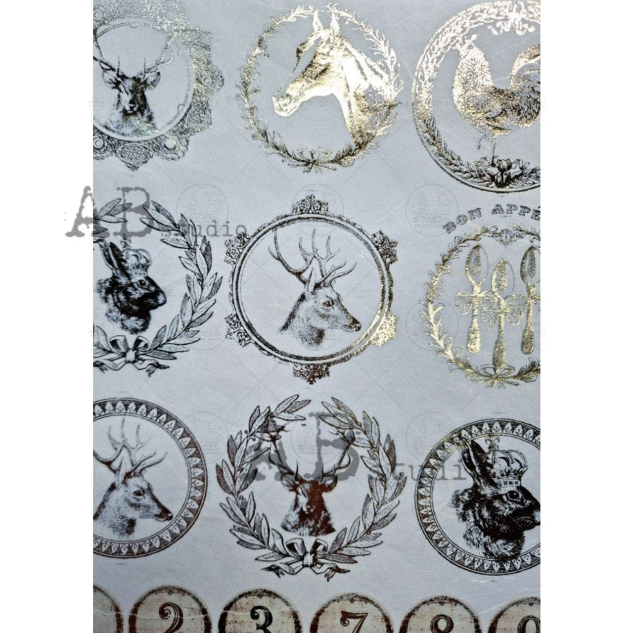 Gilded Animal Ornament Rounds 0032 - A4 8.3 x 11.7 Rice Paper by AB Studio