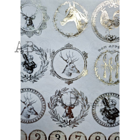 Gilded Animal Ornament Rounds 0032 - A4 8.3 x 11.7 Rice Paper by AB Studio