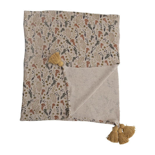 Woven Printed 60"L x 50"W Throw with Tassels, Leaf Pattern