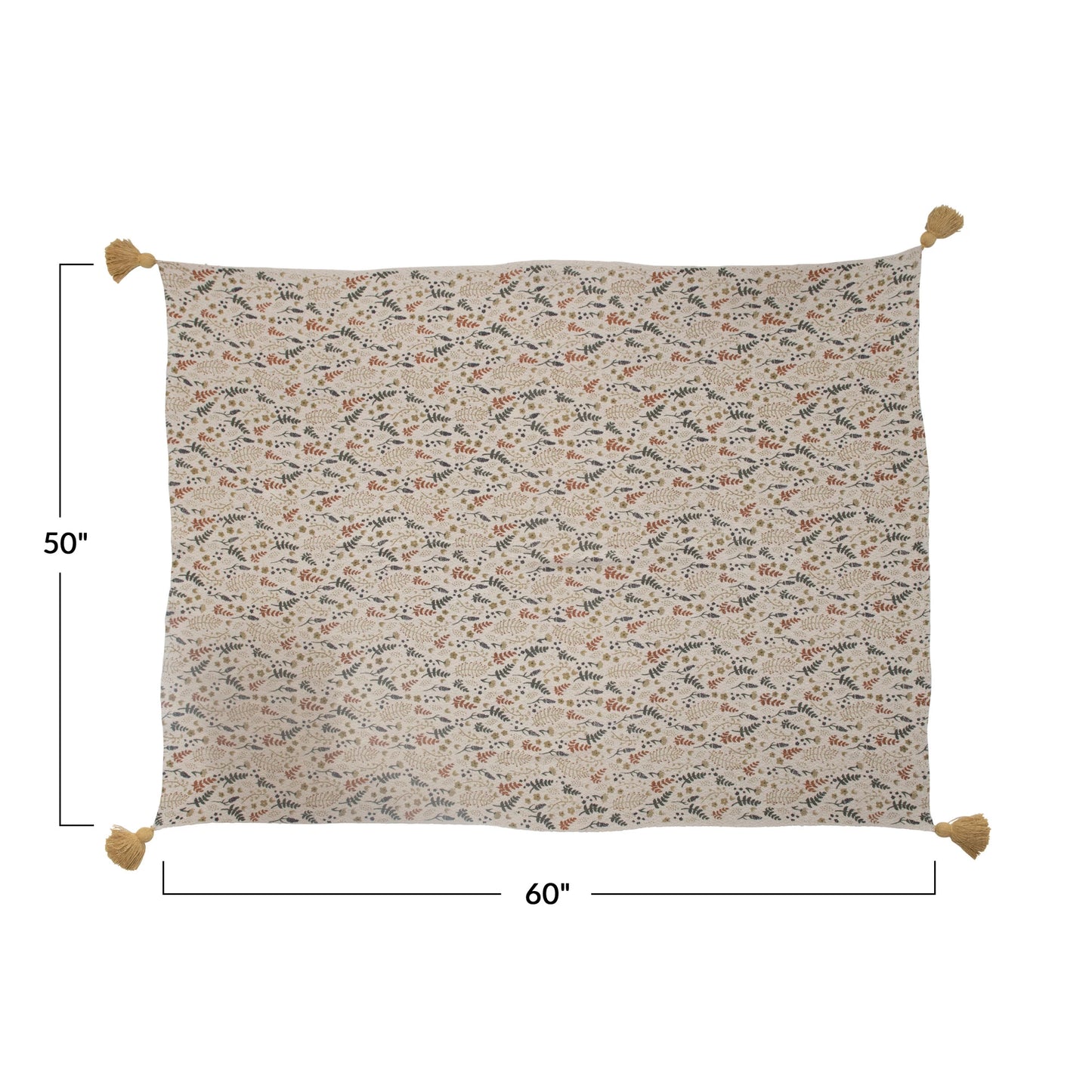 Woven Printed 60"L x 50"W Throw with Tassels, Leaf Pattern