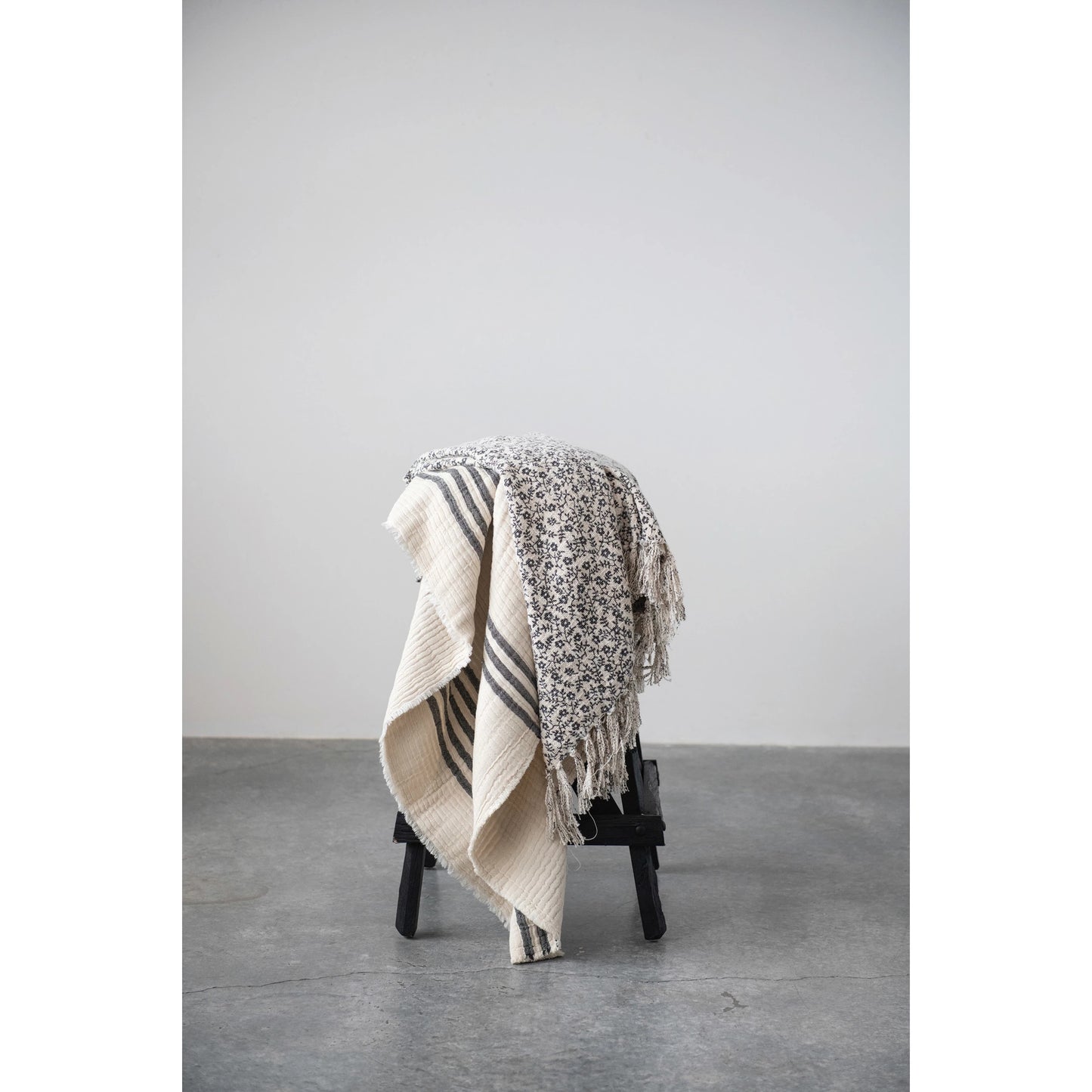 Double Cloth Stitched 60"L x 50"W Throw with Frayed Edges
