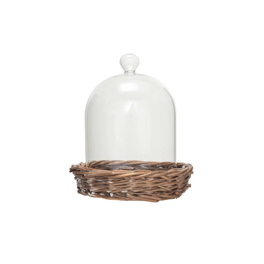 Decorative 5in Glass Cloche w/ Woven Willow Base