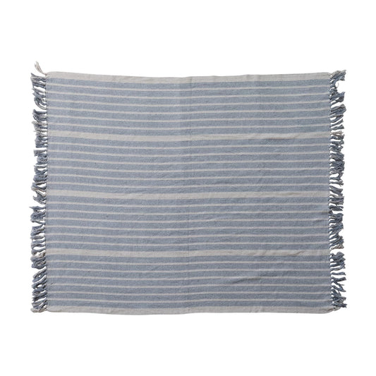 Woven Recycled Cotton Blend 60"L x 50"W Throw with Stripes & Fringe