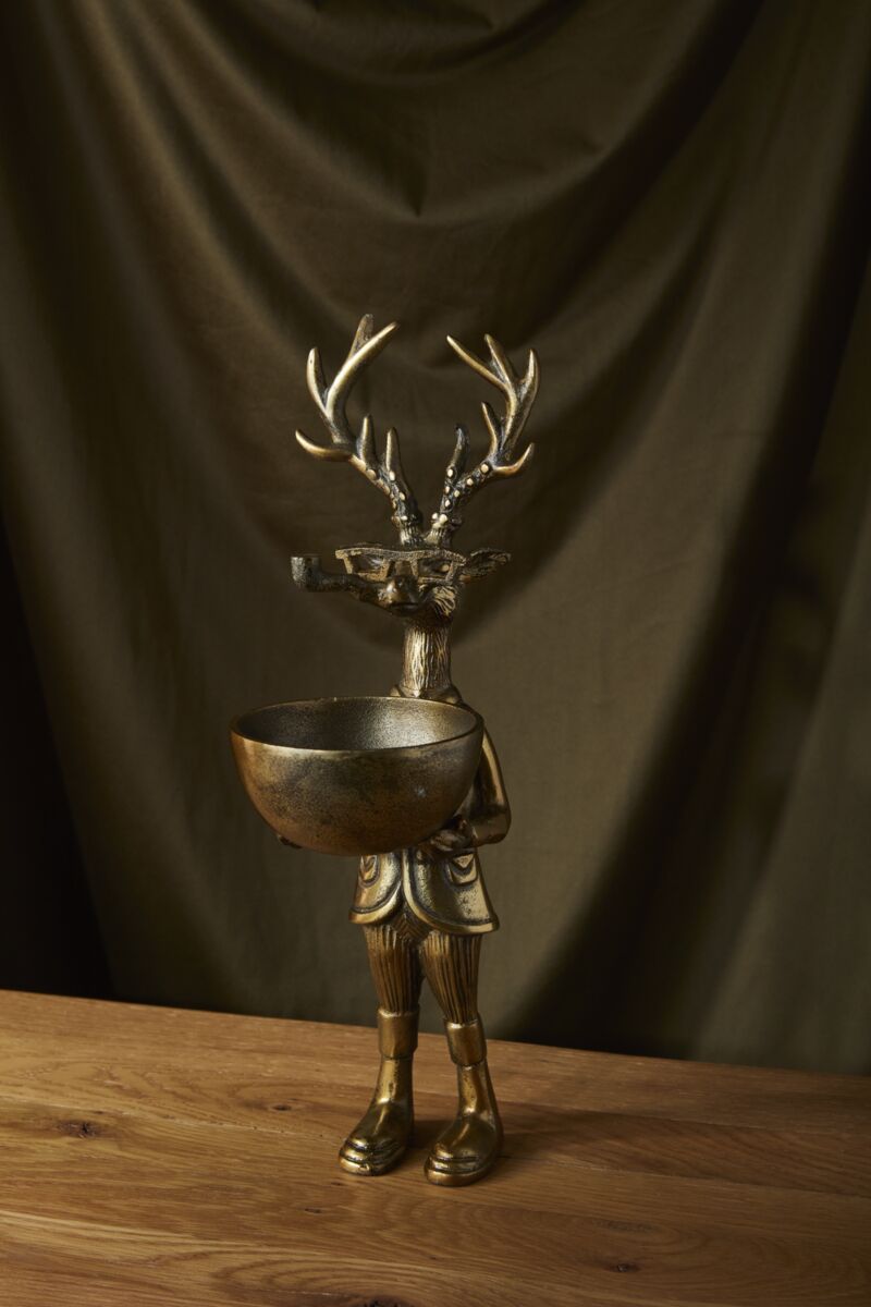Frankie the Stag Stand with Dish - Authentic E&E Eloise Collection Bronzed Aluminum Bust