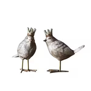 Resin Bird w Gold Crown 5.25in H