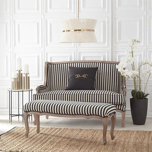 Simply Black & Cream Stripe Pattern Settee - (𝐏𝐢𝐜𝐤-𝐔𝐩 𝐎𝐧𝐥𝐲)
