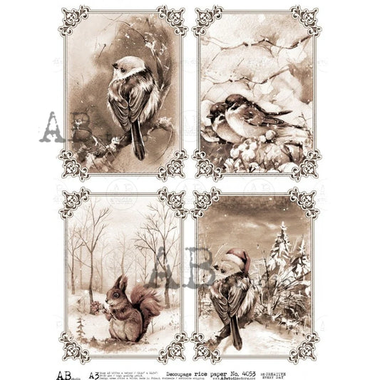Sephia Bird Cards - A3 11.7x 16.5 Rice Paper by AB Studio