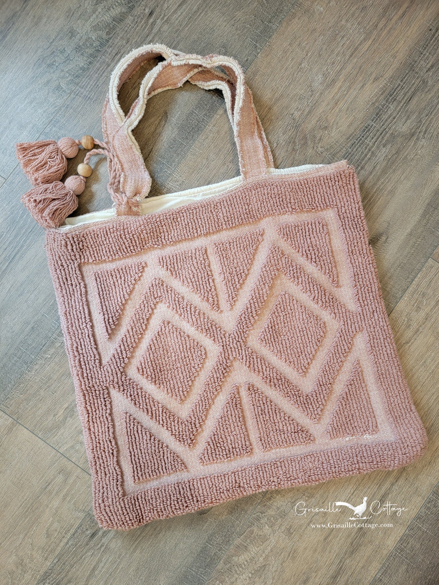 Cotton Chenille Knit Tote Bag w/ Tassels