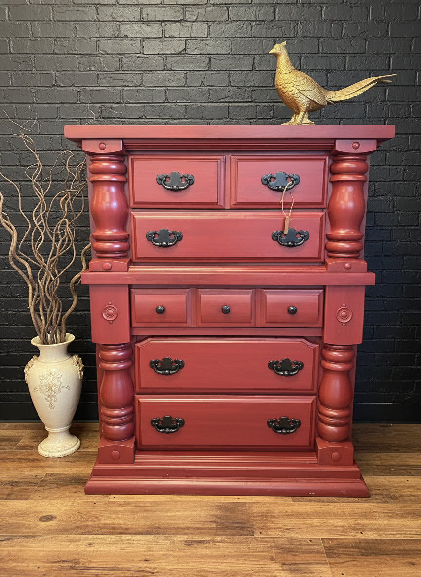 Deep Red Oversized Chest of Drawers - (𝐏𝐢𝐜𝐤-𝐔𝐩 𝐎𝐧𝐥𝐲)