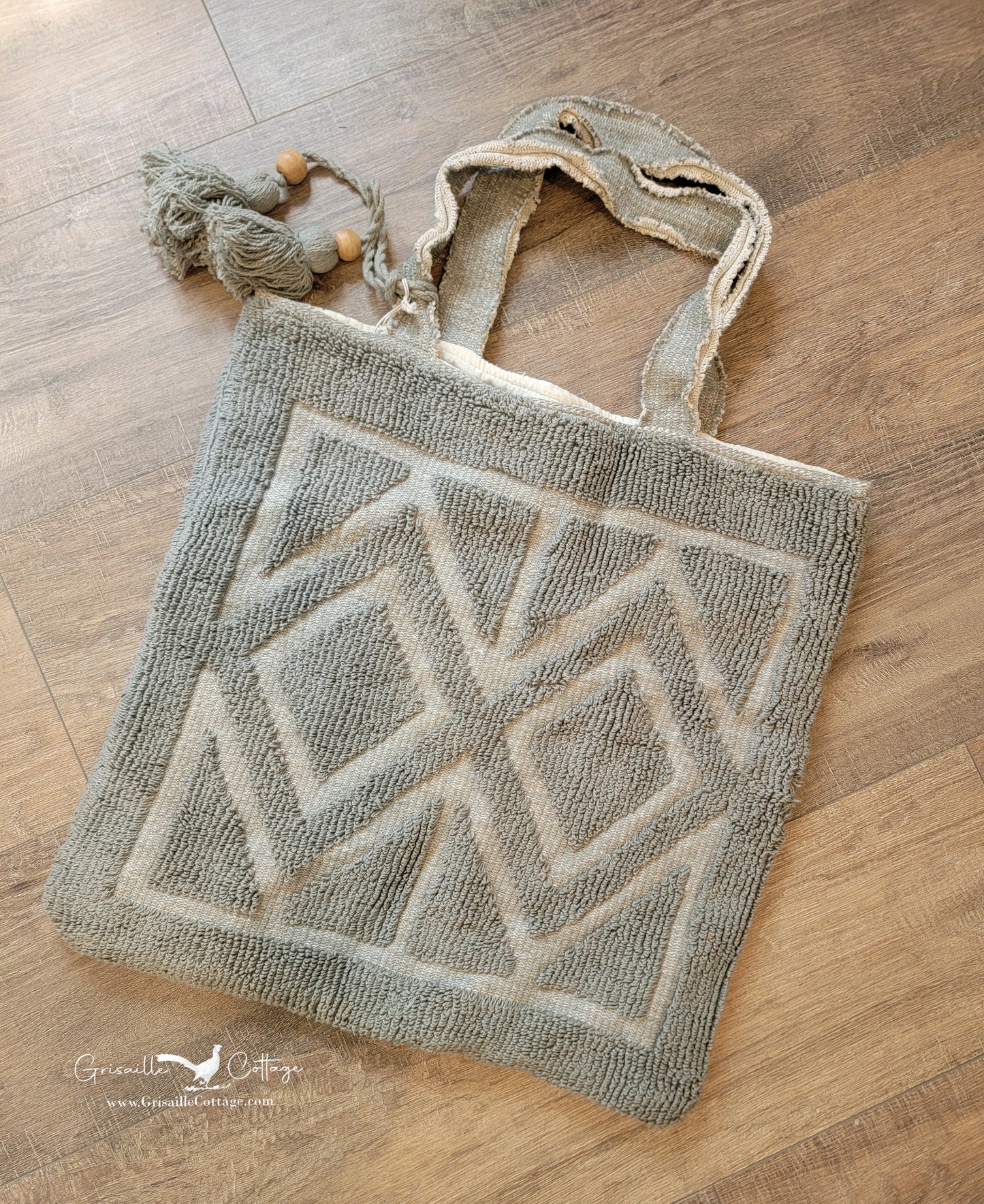 Cotton Chenille Knit Tote Bag w/ Tassels