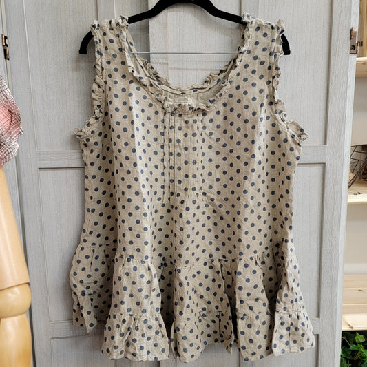 Heart's Desire Clothing - Lydia Cami Linen- Natural Blue Dot