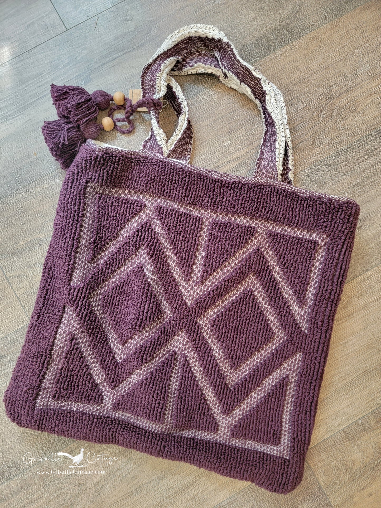 Cotton Chenille Knit Tote Bag w/ Tassels