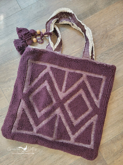 Cotton Chenille Knit Tote Bag w/ Tassels