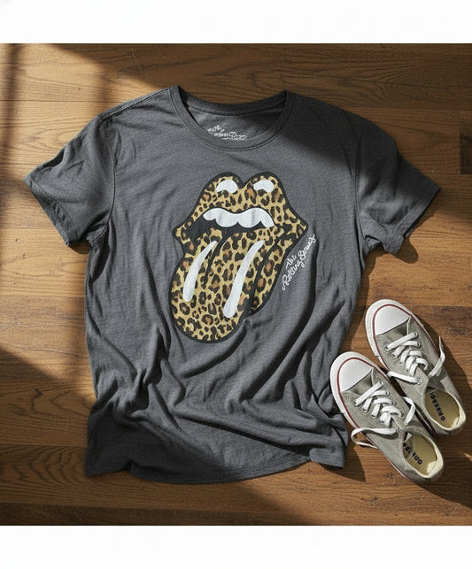Rolling Stones Gray & Leopard Tee
