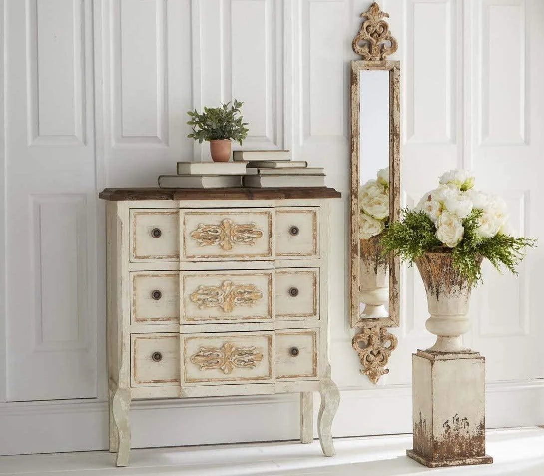 32in White and Gold Washed Metal Urn on Stand