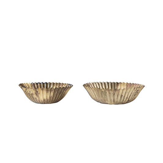 Decorative Metal Fluted Bowls, Antique Brass Finish