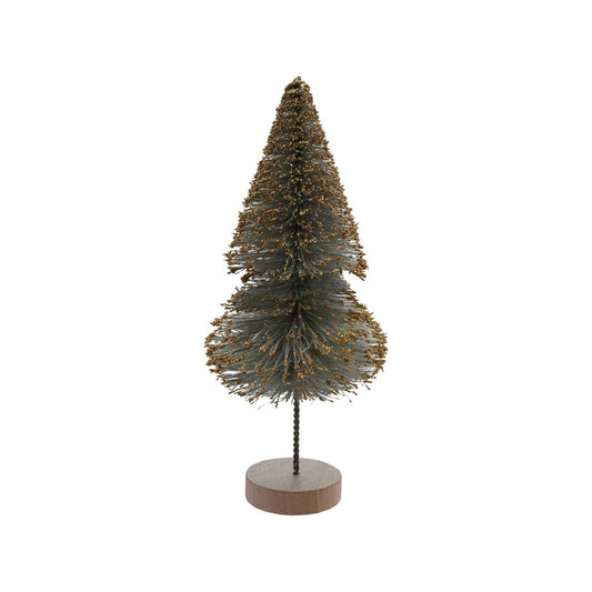 Sisal Bottle Brush Tree with Gold Glitter & Wood Base, Mint Color