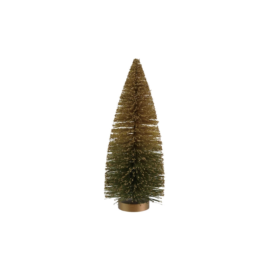 4" Round x 9"H Sisal Bottle Brush Tree with Glitter, Green Ombre