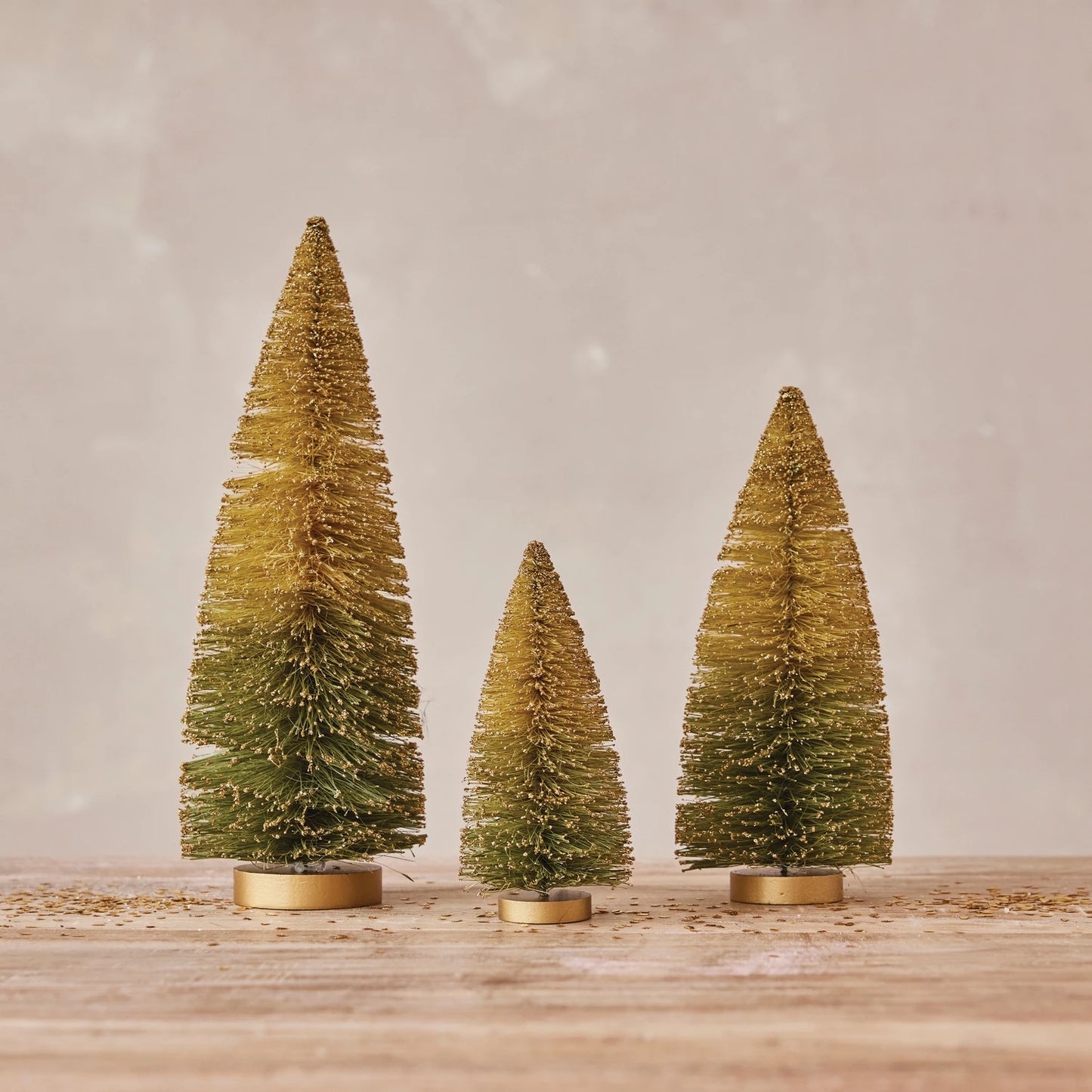 4" Round x 9"H Sisal Bottle Brush Tree with Glitter, Green Ombre